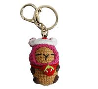 Crochet Capybara Keychain - Animal Key Rings, Yarn Doll Ring | Cartoon Pendant Handmade Knit Figure Cute Mini Plush Accessory Decorative Carry Item with daily style scenario for car keys bags backpack