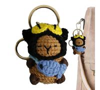 Crochet Capybara Keychain - Animal Key Rings, Yarn Doll Ring | Cartoon Pendant Handmade Knit Figure Cute Mini Plush Accessory Decorative Carry Item with daily style scenario for car keys bags backpack