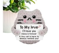 Crochet Cat Already Made - Little Handmade Positive Cat With Message | Emotional Kitty Support Cheer Plush Figurine, Motivational Desk Companion Gift For Women Men Coworker Easter Basket Stuffer