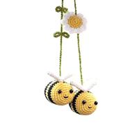 Crochet Conejo Coche Trasero - Colgante Tejido Flor , Accesorio Único De Ganchillo Apícola Artesanal para Vehículo | Amuleto Retrovisor Apícola, Ornamento Manuhecho