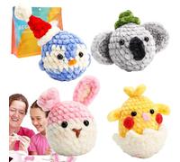 crochet de Navidad, kit de inicio de punto - Kit de ganchillo animal chenilla para principiantes | Kit de inicio de ganchillo para animales, suministros de punto hechos a mano, aprender a cr