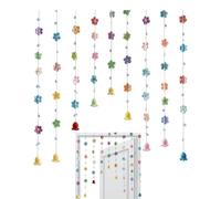 Crochet Floral Garland | Handmade Knitted Flower Wall Backdrop with Tassels | Boho Hanging Decoration For Bedroom Door Window Wedding Party Home Decor