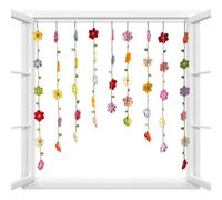 Crochet Floral Garland | Handmade Knitted Flower Wall Backdrop with Tassels | Boho Hanging Decoration For Bedroom Door Window Wedding Party Home Decor