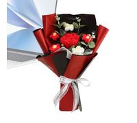 Crochet Flower Bouquet - Handmade Yarn Knit Arrangement 30 Cm | Graduation Bouquet Crochet Roses Knitted Flowers Handmade Gift Romantic Floral Decoration For Birthday Christmas Easter Valentine Weddin