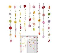Crochet Flower Garland Curtain - Wool 120g Handmade Hanging Decor Set with 9 Multicolor Floral Lily Patterns 30-60cm Length - Boho Window Background Accent - Bedroom Gift Ornament