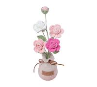 Crochet Flowers - Yarn Crochet Flower Decor, Knitted Flower Bouquet, Handmade Knit Crocheted Roses With Pot, Flower Crochet Desk Decorations, Small Potted Plants Desk Flowers for Car Dashboard Home