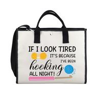 Crochet Gifts - Bolsa de cosméticos para amantes del ganchillo, con texto en inglés "I've Been hooking All Night" para principiantes, amantes del tejido, bolsa de maquillaje, Look Tired Tote 2uk, moda
