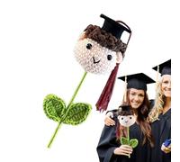 Crochet Graduation Flower Bouquet - Handcrafted Yarn Blossoms, Detailed Crochet Boy Girl Graduate Doll Design, Elegant Congratulatory Gift Craft Ornament | Creative Centerpiece For milestne Events Wi