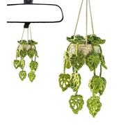 Crochet Hanging Plant Car Ornament - Hand Knitted Yarn Rearview Mirror Pendant Creative Car Decor | Handmade Crochet Plant Charm, Aesthetic Auto Interior Hanging Accessory Gift