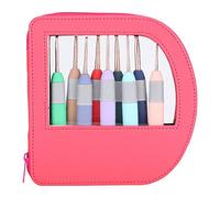 Crochet Hook Set 9Pcs Ergonomic Soft Handle Radian Weaving Tools Knitting Needle with TPR Handle for Beginners Grandmothers Moms Kids Multicolor Aluminum Stainless Steel