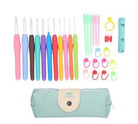 Crochet Hook Set Bright Color Aluminum Ergonomic Handles Knitting Needles for DIY Craft Lovers Women Gift 11 Sizes with Marker Buckle Counter Suture Needles Ruler Wire Cut Rings