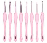 Crochet Hook Set Ergonomic Plastic Handle 8Pcs Aluminum Knitting Needles Smooth Slide Comfortable Grip for Beginners Advanced Crochet Lovers Grandmothers Moms Children Pink