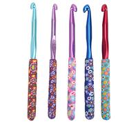 Crochet Hooks Ergonomic Soft Handle 5Pcs Aluminium Knitting Needles Set for Yarn Crafting Stress Relief Easy Identification Color Coded Durable Glossy Smooth Grip Ideal Gift for