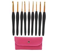 Crochet Hooks Set Black Handle 9Pcs Soft Grip Aluminum Knitting Needles with Storage Bag for Beginners Professionals Crafters