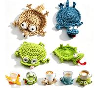 Crochet Lizard Coaster 3D Pattern,Funny Handmade Crochet Coasters，4PCS