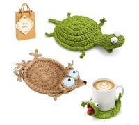 Crochet Lizard Coaster, Posavasos de ganchillo, Lindo Handmade 3D Lizard Mug Rug, Funny Amigurumi Animal Cup Mat, Novelty Lizard Shaped Drink Coaster for Coffee Mug, Posavasos de Escritorio (2