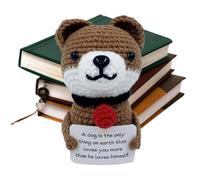 Crochet Positive Animal - Perro de ganchillo emocional, juguete de muñeca de animal de ganchillo | Adornos de escritorio positivos, aliento, apoyo a la decoración del hogar con tarjeta para fiestas