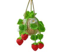 Crochet Potted Plant For Car | Auto Pendant Crochets Strawberry | Cute Car Plant Accessories | Plants Crochet Vehicle Mirror Suspension Accessories For Cars