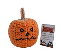 Crochet Pumpkin Ornament Set - Handwoven Fall Decor Doll with Optional Hat & Card | Soft Knitted Autumn Room Decoration | Cute Halloween Desk Accessories for Kids & Adults | Handmade Plush Gift