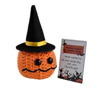 Crochet Pumpkin Ornament Set - Handwoven Fall Decor Doll with Optional Hat & Card | Soft Knitted Autumn Room Decoration | Cute Halloween Desk Accessories for Kids & Adults | Handmade Plush Gift