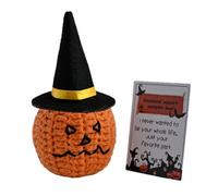 Crochet Pumpkin Ornament Set - Handwoven Fall Decor Doll with Optional Hat & Card | Soft Knitted Autumn Room Decoration | Cute Halloween Desk Accessories for Kids & Adults | Handmade Plush Gift