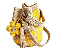 Crochet Purse - 30 × 25 × 15 cm Boho Handmade Flower Tote Bag, Crochet Beach Bag, Eco-Friendly Women's Bohemian Flower Pouch Shoulder Handbag For Travel Vacation Summer Gym Cruise, amarillo, Consulte