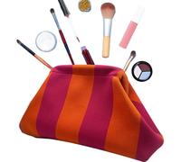 Crochet Purse - Poliéster Ruched Cloud Purse | Casual Woven Crochet Kiss Lock And Stripe Design | Beach For Women, Perfect For Holidays And Daily Outings, Púrpura Naranja, Se référer au descriptif