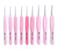 Crochet Set 9Pcs Pink Soft Handle Ergonomic DIY Hand Woven Sweater Knitting Tools Complete Sizes for Beginners Advanced Crafters