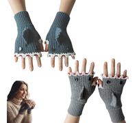 Crochet Shark Fingerless Gloves,Cute Shark Design Knit Thermal Warm Glove,Winter Stretch Gloves for Women and Men (Light Blue+Grey, One Size)
