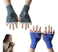 Crochet Shark Fingerless Gloves,Cute Shark Design Knit Thermal Warm Glove,Winter Stretch Gloves for Women and Men (Light Blue+Blue, One Size)