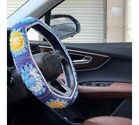 Crochet Steering Wheel Cover,Universal 14-15 Inch Soft Steering Wheel Covers for Women& Men,Cute Pattern Non-Slip Sweat-Absorbent Car Covers for Vehicles,Sedans,Suvs (Dark Blue)