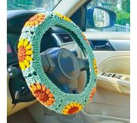 Crochet Steering Wheel Cover,Universal 14-15 Inch Soft Steering Wheel Covers for Women& Men,Cute Pattern Non-Slip Sweat-Absorbent Car Covers for Vehicles,Sedans,Suvs (Blue Green)