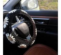 Crochet Steering Wheel Cover,Universal 14-15 Inch Soft Steering Wheel Covers for Women& Men,Cute Pattern Non-Slip Sweat-Absorbent Car Covers for Vehicles,Sedans,Suvs (Black White)
