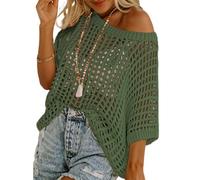 Crochet Tops for Women UK, out Oversized Knitted Cover Up Sweater Lightweight Baggy Hollow out Pullover (Dark Army Green,S)