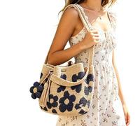 Crochet Tote Bag - Diseño de flores a mano, Boho Beach/Picnic/Travel Purse