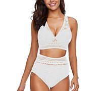 Crochet Two V Set Neck Pieces Traje de baño de Encaje Cintura Bikini de Mujer Trajes de baño Tankinis Set Bikinis uctor