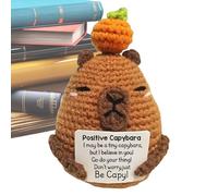 Crochets Animals, Knitted Capybara, Handmade Plush, Positive Message Card, Cute Stuffed Decor, Minisize, Perfect For Bedroom Desk Bedside Gift, 11x7cm 25g Brown