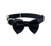 Croci Ceremony - Collar de Perro Macho con Pajarita para Boda, Tela Azul Elegante Satinado, Detalles Plateados, para Perros pequeños, medianos, Grandes, M (32-50 cm)