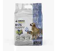 Croci Dog Nappy - Banda Absorbente para Perros machos Talla L, diámetro 50-60 cm, Bragas de pañal higiénico, Cierre Adhesivo Ajustable, 12 Unidades