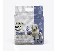 Croci Dog Nappy Jeans - Braga Absorbente para Perros Hembras, Talla M - Ø 32-44 cm, pañal higiénico Ciclo y Pipi Perro, antiolor, desechable, Cierre Adhesivo Ajustable, 12 Unidades