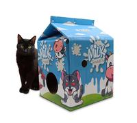 Croci Milk Carton - Rascador De Cartón Para Gatos Adultos, Caja Cerrada Con Interior Rascable, 100% Reciclable, Bolsa De Hierba Gatera Incluida, 34X34X49 Cm