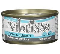 Croci Vibrisse Comida húmeda para gatos a base de atún y calamares, alimento natural sin colorantes ni conservantes, lata de 70 g