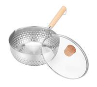 Crock pot de acero inoxidable. Cacerola de acero inoxidable, olla tradicional japonesa, cacerola martillada, cacerola for salsa de leche con mango de madera y tapa de vidrio(22cm/8.7in)