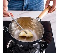 Crock pot de acero inoxidable. Cacerola japonesa tradicional antiadherente, cacerola profunda de acero inoxidable con tapa de vidrio marrón y mango de madera de haya, sin tapa(Without Lid,18cm/7in)