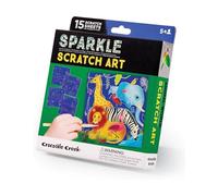 Crocodile Creek Animal World Sparkle Scratch Art para niños, juego de arte para rascar de 16 hojas con 10 hojas temáticas, 5 hojas en blanco, plantilla y lápiz capacitivo, relleno de calcetines