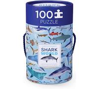 Crocodile Creek- Shark Piece Puzzle in Canister Rompecabezas de Piso, Color Azul/Verde/Naranja/Rojo/Rosa, 14" x 19" (Bertoy 4054-8)