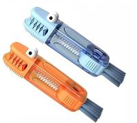 Crocodile Cup Lid Brush,3-in-1 Multi-Function Gap Cleaner,Portable Cleaning Brush with U-Shaped Silicone Brush,Kitchen Cleaning Brush,Multifunctional Bottle Cup Lid Cleanings Brushs (Blue+Orange)
