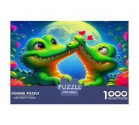 Crocodile Puzzles Imposible,desafío Para Adultos Two Green Crocodiles Nuzzle with Heart Amid Blooms Entretenimiento Creativo 1000 Piezas Obra De Arte De Juego De Para Adultos Y Niños A Partir De 12 Añ