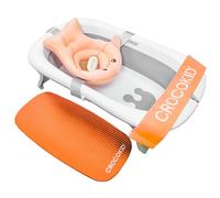 CROCOKID® Kit Gran Bañera Plegable + 4 Accesorios Imprescindibles - Bañera Portátil XXL 0-5 años | Baño Compacto, de Viaje & Robusto con Doble Capa Reforzada - Naranja