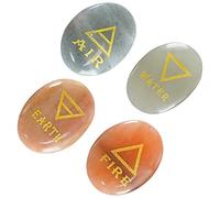 Crocon Piedras variadas de 4 Elementos símbolos de triángulos Grabados (Tierra, Aire, Fuego, Agua) Piedras de Palma pulidas para curación con Cristales de Reiki con Piedras Preciosas